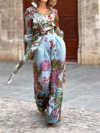 Chic Women's Elegant Floral Print Shirt and Skirt Two-Piece Set - Casual Holiday Outing