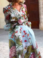 Chic Women's Elegant Floral Print Shirt and Skirt Two-Piece Set - Casual Holiday Outing