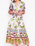 Vibrant Multicolor Tropical Carnival Print Shirt Dress - Linen Cotton Blend for Vacations & Summer Events