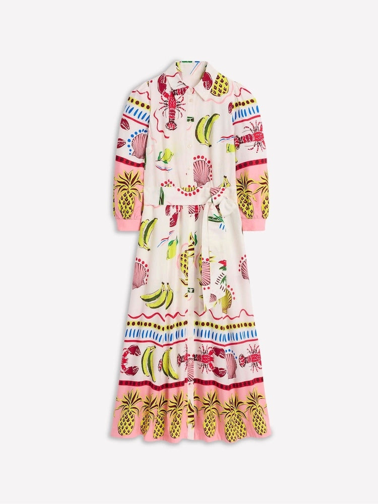 Vibrant Multicolor Tropical Carnival Print Shirt Dress - Linen Cotton Blend for Vacations & Summer Events