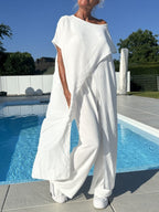 Women's Comfortable Breathable Wide-leg Pants and Tapered Long Short-sleeved Top Set