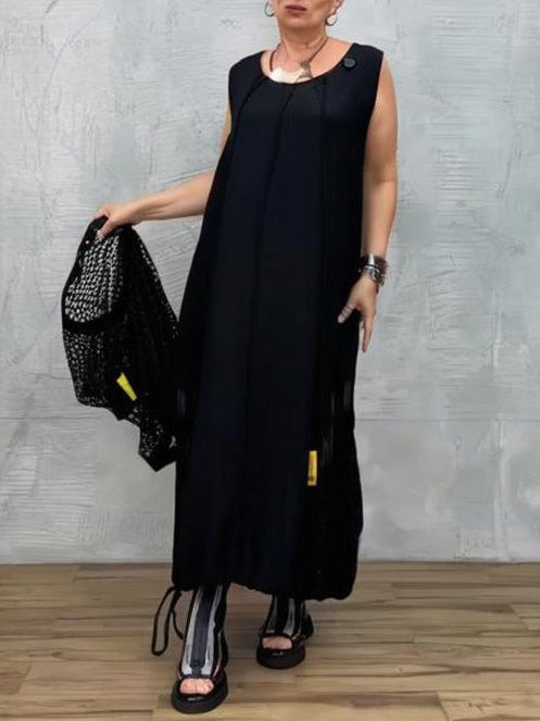 Chic Black Mesh Sleeveless Dress with Matching Cover-up Set - Versatile & Stylish