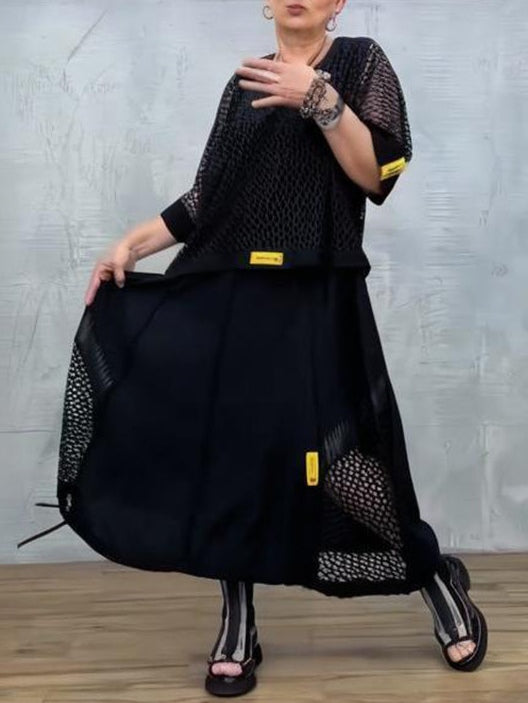 Chic Black Mesh Sleeveless Dress with Matching Cover-up Set - Versatile & Stylish