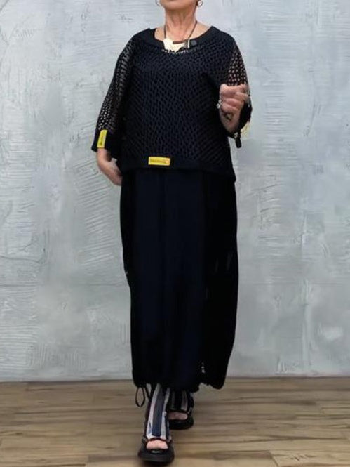 Chic Black Mesh Sleeveless Dress with Matching Cover-up Set - Versatile & Stylish