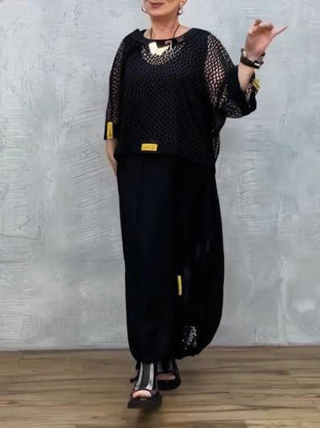 Chic Black Mesh Sleeveless Dress with Matching Cover-up Set - Versatile & Stylish