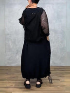 Chic Black Mesh Sleeveless Dress with Matching Cover-up Set - Versatile & Stylish