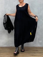 Chic Black Mesh Sleeveless Dress with Matching Cover-up Set - Versatile & Stylish