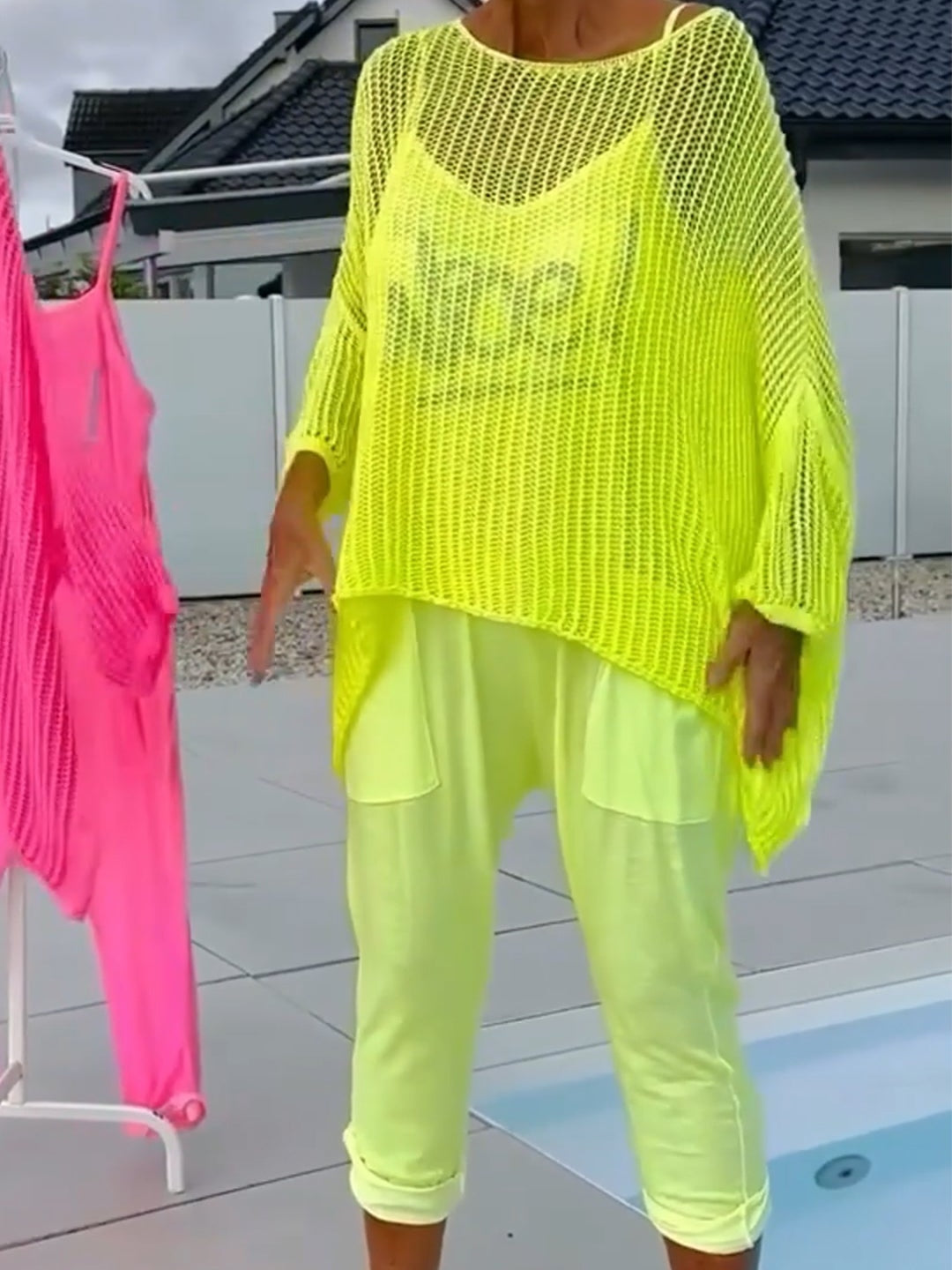 Elegant Letter-Print Jumpsuit with Complementary Cutout Cover-up - Casual Set