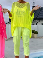 Elegant Letter-Print Jumpsuit with Complementary Cutout Cover-up - Casual Set