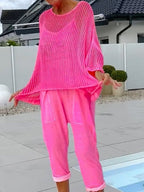 Elegant Letter-Print Jumpsuit with Complementary Cutout Cover-up - Casual Set