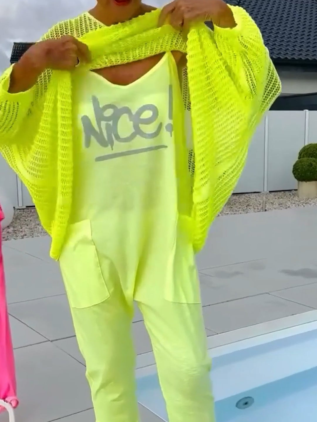 Elegant Letter-Print Jumpsuit with Complementary Cutout Cover-up - Casual Set