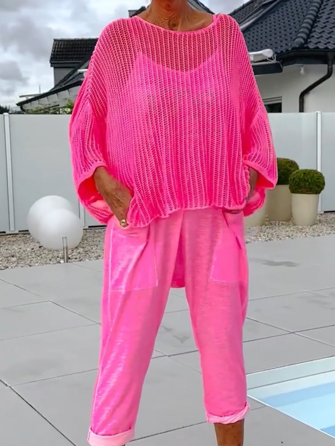 Elegant Letter-Print Jumpsuit with Complementary Cutout Cover-up - Casual Set