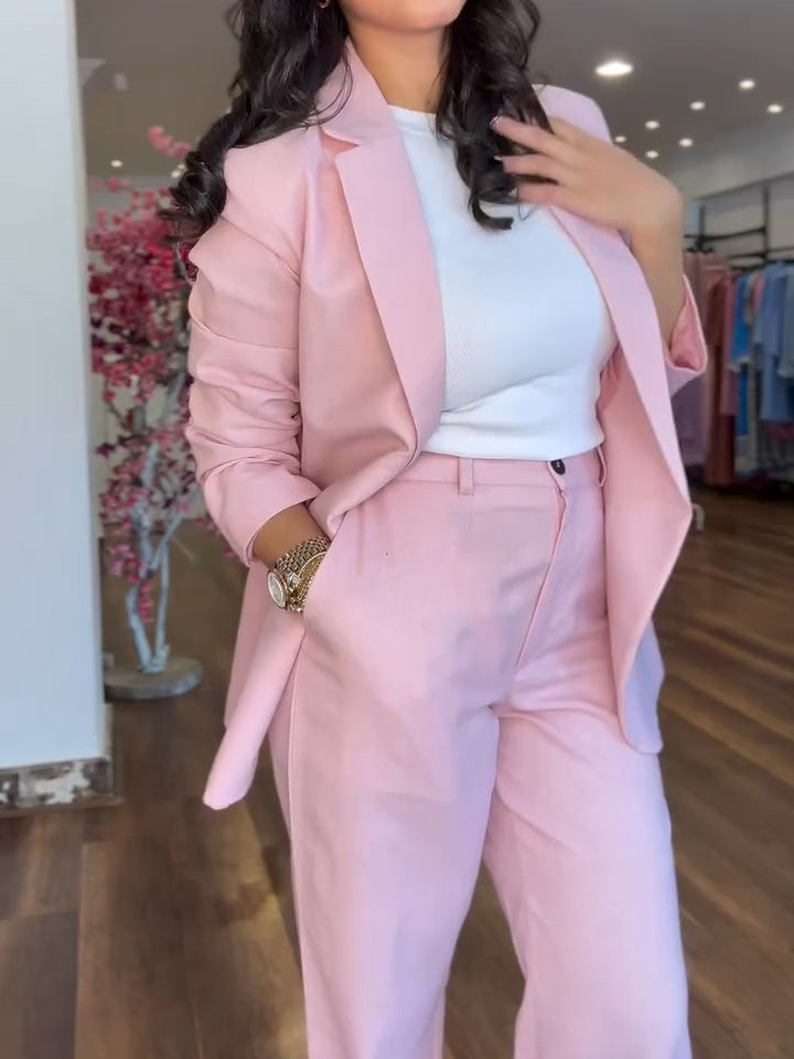 Chic Pink Elegant & Modern Two-Piece Suit for Women - Versatile Office to Weekend Wear