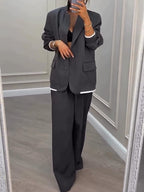 Chic Gray Patchwork Dingle-breasted Blazer and Pants Two-piece Set - Perfect for Daily, Holiday, and Going Out