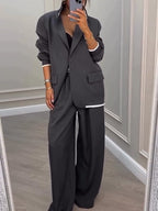 Chic Gray Patchwork Dingle-breasted Blazer and Pants Two-piece Set - Perfect for Daily, Holiday, and Going Out