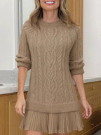 Women's Ivory Cable-Knit Sweater Mini Dress - Cozy & Stylish Fall/Winter Fashion