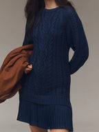 Women's Ivory Cable-Knit Sweater Mini Dress - Cozy & Stylish Fall/Winter Fashion