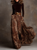 Chic Velvet Turtleneck Top & Leopard Print Maxi Skirt Set with Belt - Elegant & Wild Fusion