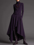 Elegant Purple Turtleneck Top & Asymmetrical Maxi Skirt Set - Boho Chic Two-Piece Outfit
