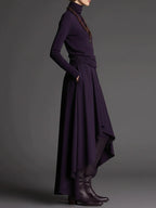 Elegant Purple Turtleneck Top & Asymmetrical Maxi Skirt Set - Boho Chic Two-Piece Outfit
