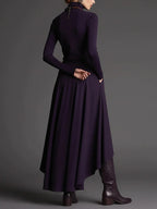 Elegant Purple Turtleneck Top & Asymmetrical Maxi Skirt Set - Boho Chic Two-Piece Outfit