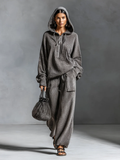 Men's Dark Gray Casual Corduroy Hooded Sweatshirt and Straight-leg Pants Two-piece Set