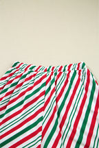 Cozy Green Stripe Contrast Velvet Ribbon Knot Pajama Set - 2-Piece Sleepwear