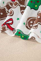 Cozy White Christmas Pattern V-Neck Pullover & Drawstring Pants 2-Piece Lounge Set for Women