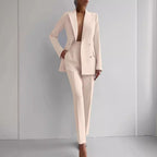 Chic Solid Color Blazer & High Waist Pants Set - Versatile Commuting & Business Attire