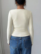 Ribbed Knit Asymmetrical Long Sleeve T-Shirt
