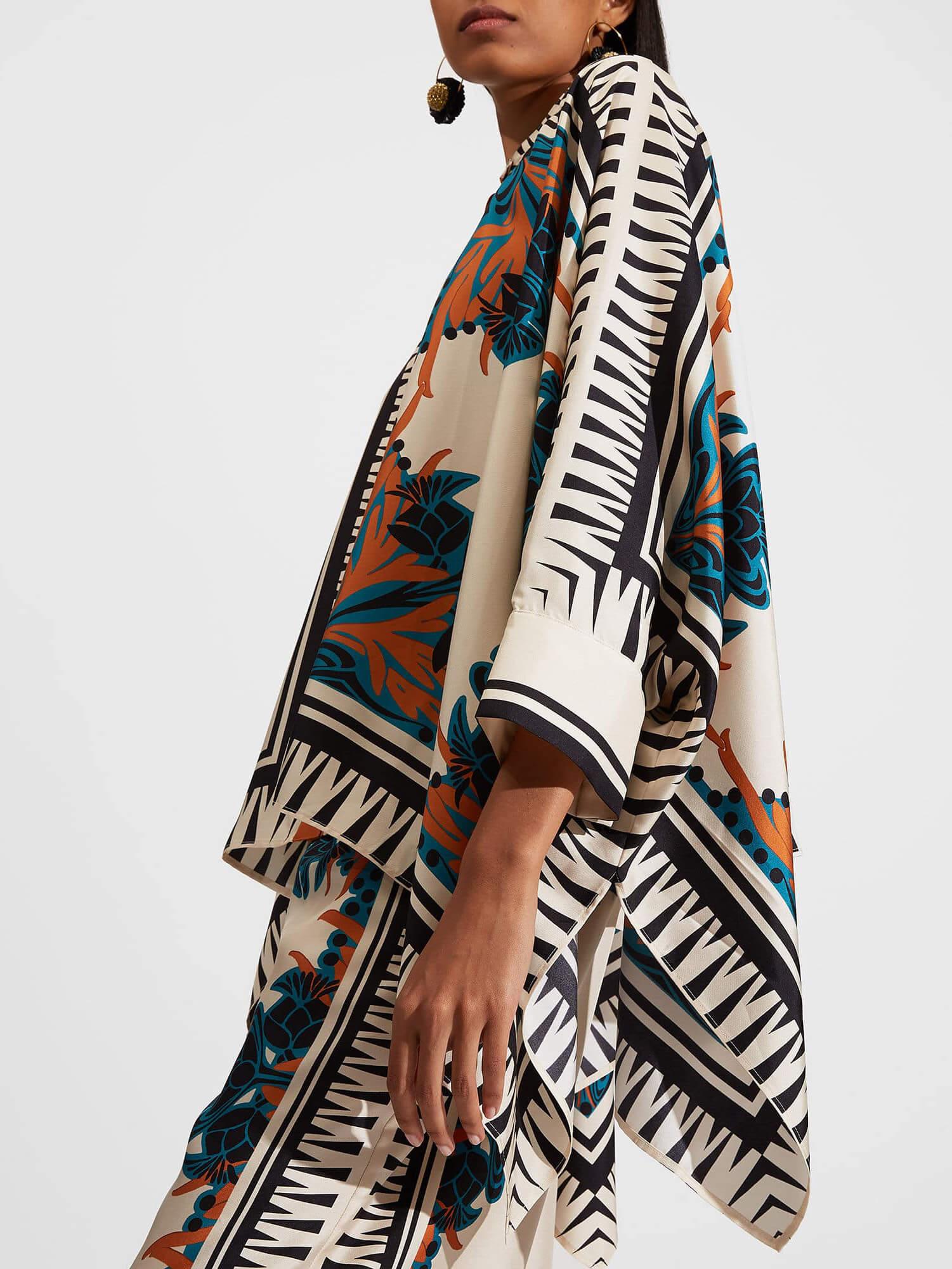 Elegant Floral Print Batwing Sleeve Shirt and Pants Set - Luxurious Satin Loungewear