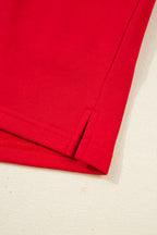 Fiery Red Varsity Striped Sleeve Drop Shoulder Sweatshirt and Short Set