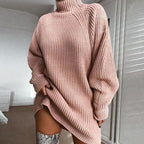 Women's Cozy Daily Raglan Sleeves Turtleneck Sweater Dress - Casual & Fashionable, Ideal for Fall, Winter, Spring