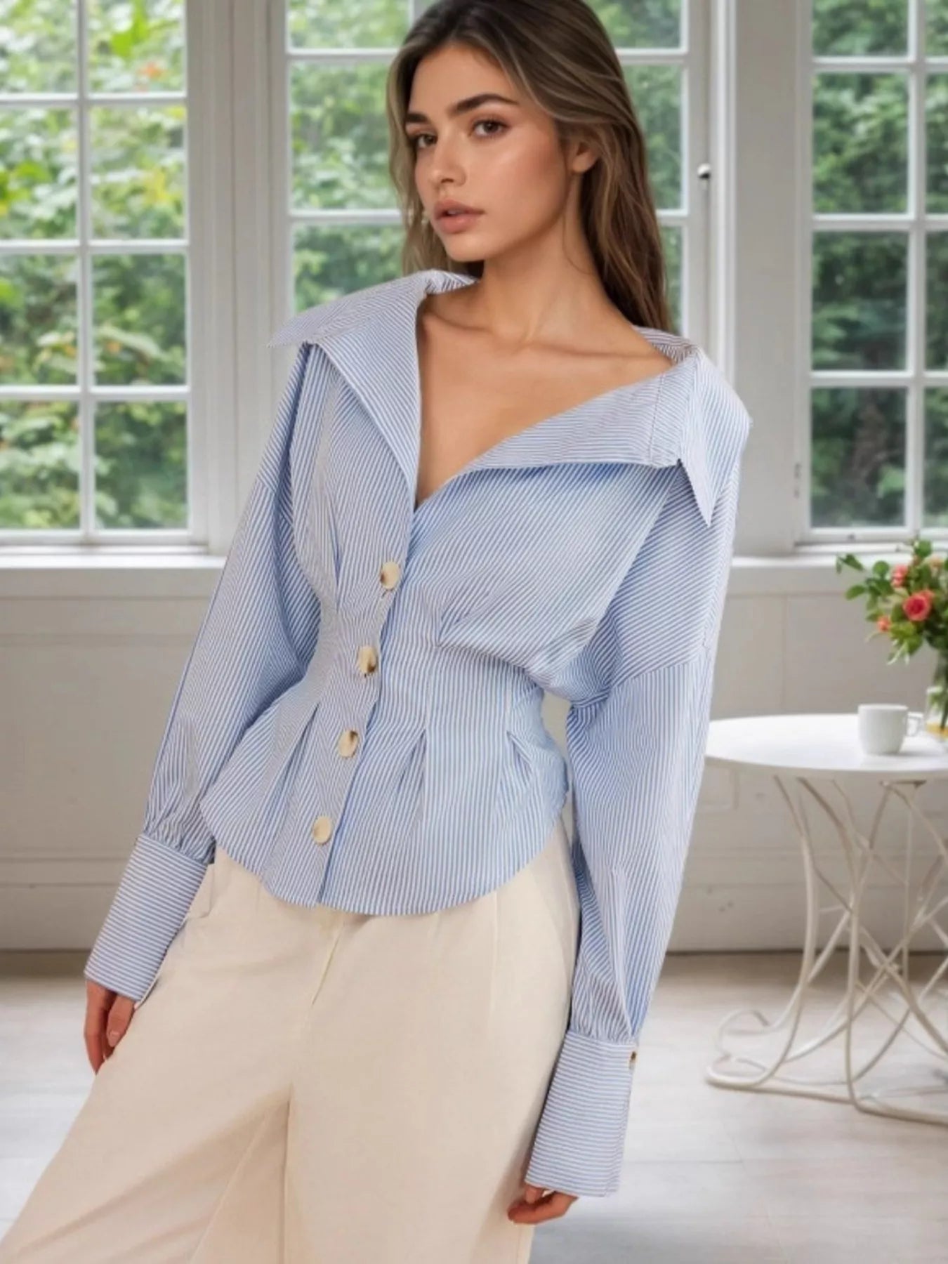 Tina's Striped Button-Up Long Sleeve Shirt
