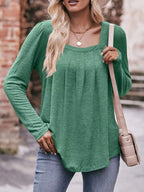 Pleated Square Neck Long Sleeve T-Shirt