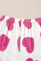 Women's Pink Ruffled Tank Top & Heart Print Pants Lounge Set - Comfortable & Stylish