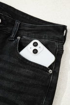 Black Raw Hem Straight Leg Loose High Waist Jeans