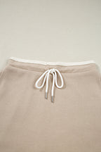 Parchment Raw Edge Detail Colorblock Patchwork Cropped Pullover Drawstring Skirt Set