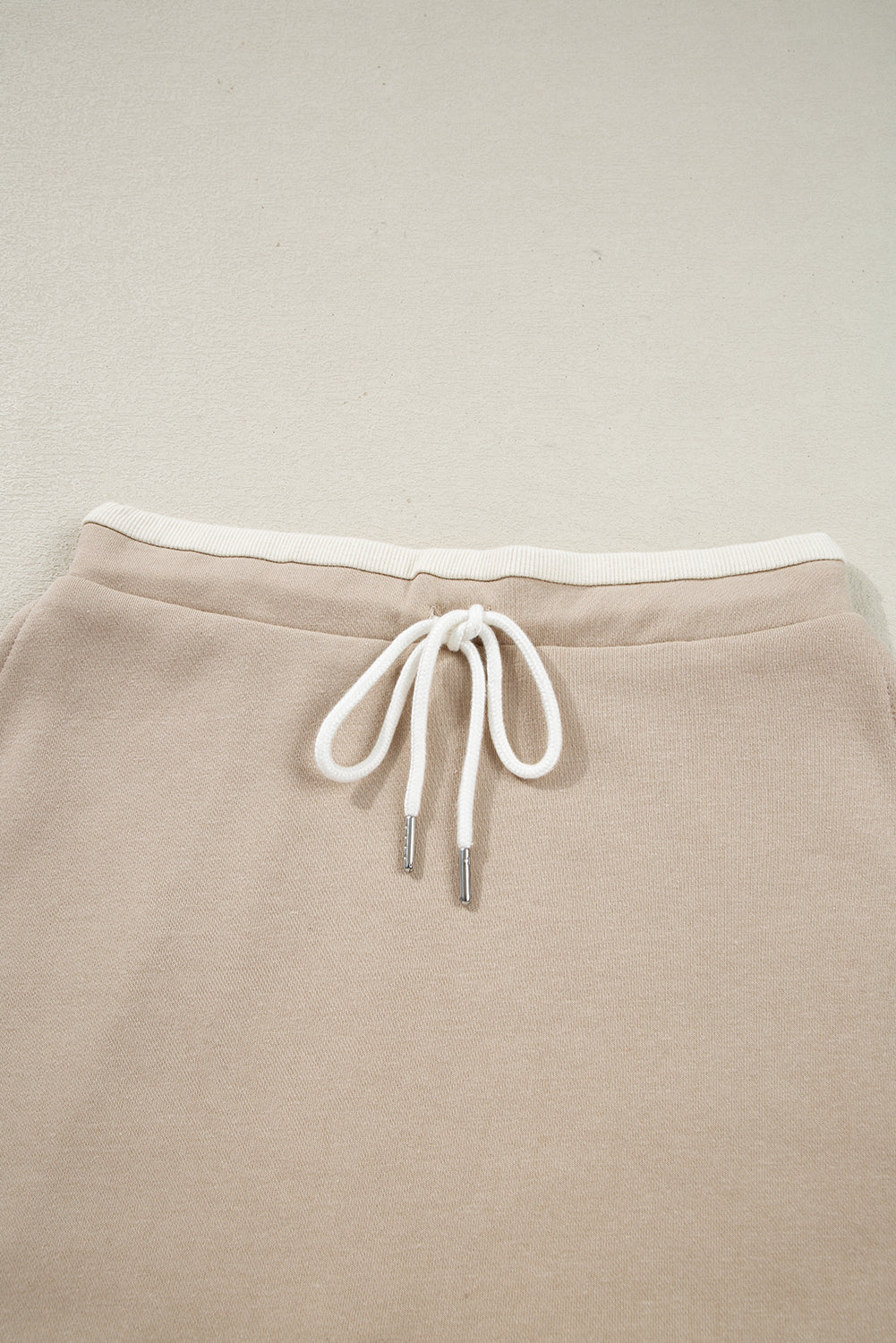 Parchment Raw Edge Detail Colorblock Patchwork Cropped Pullover Drawstring Skirt Set