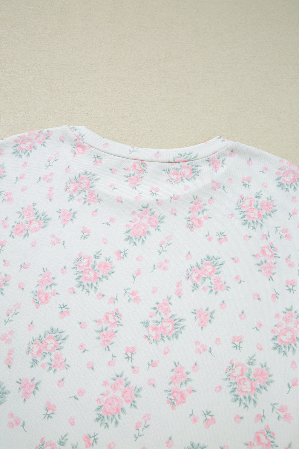 Women's Pink Floral Lettuce Trim Ribbed Tee and Shorts Lounge Set