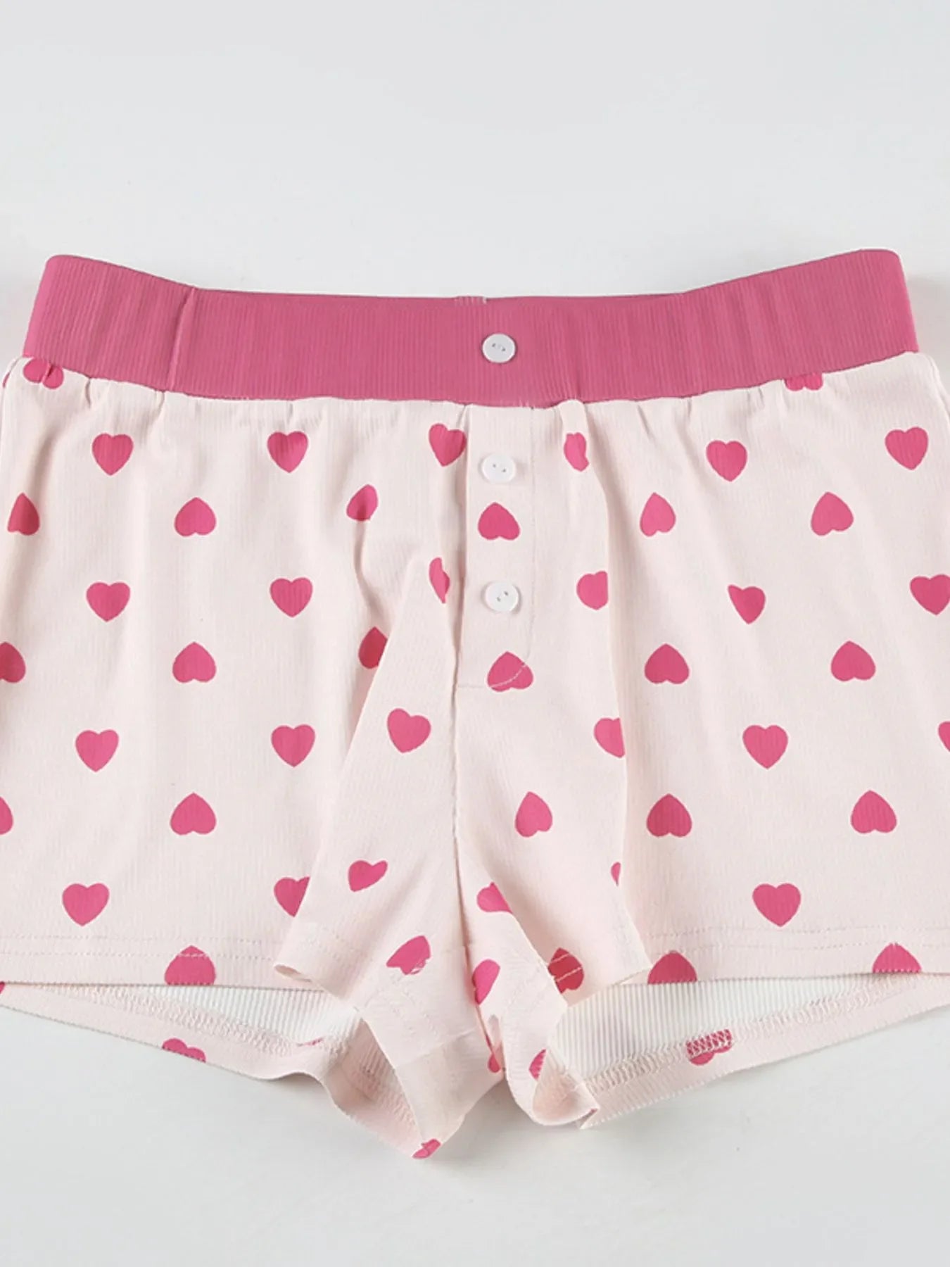 Heart Print Top And Shorts Loungewear Set