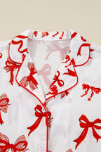 Festive Red Bow Print Long Sleeve 2-Piece Pajama Set for Christmas
