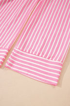 Pink Stripe Buttoned Front Long Sleeve Top and Pants 2 Piece Sleepwear
