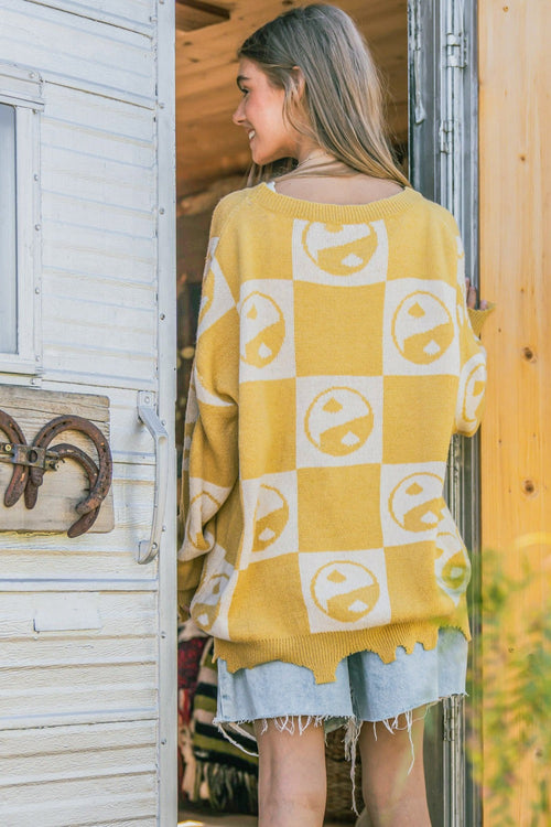 And The Why Checkerboard Sweater With Yin Yang Pattern
