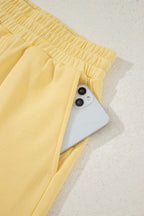 Yellow Cream Button Collar Drop Shoulder Pullover and Shorts 2pcs Outfit