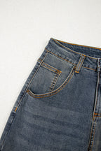 Sail Blue Exposed Stitching Loose Straight High Waist Jeans