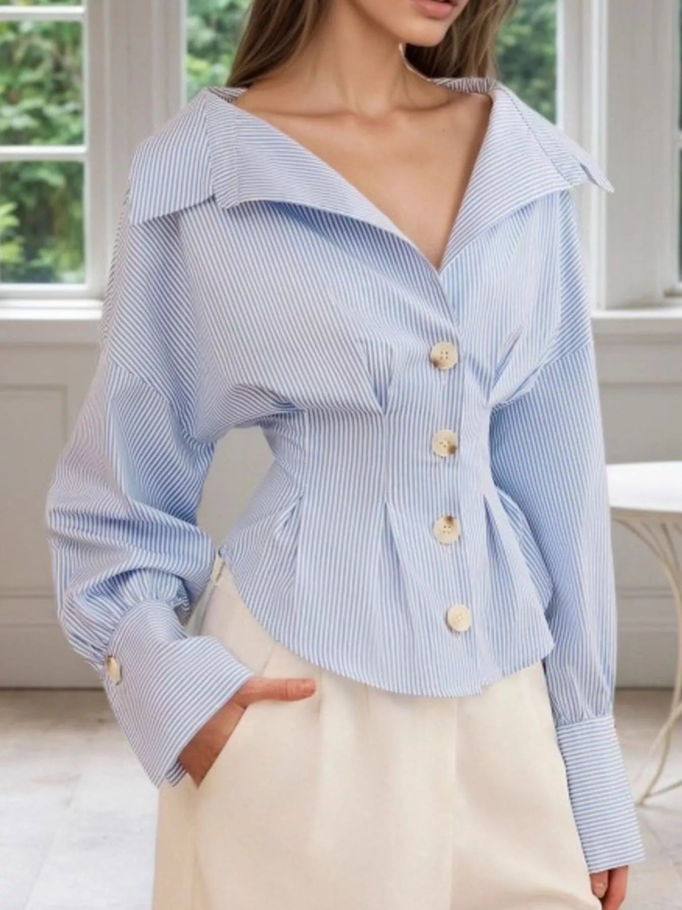 Tina's Striped Button-Up Long Sleeve Shirt