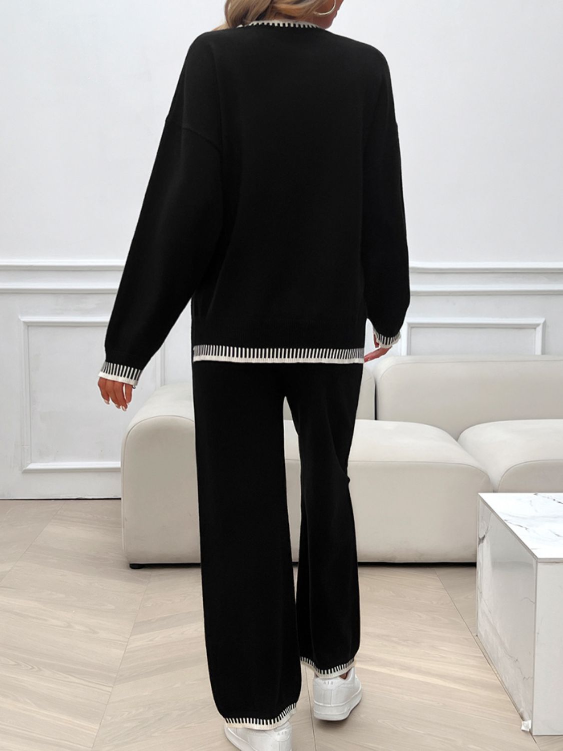 Blue Zone Planet |  Round Neck Dropped Shoulder Top And Pants Sweater Set