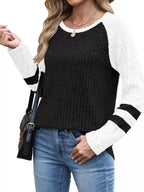 Ribbed Knit Raglan Long Sleeve T-Shirt