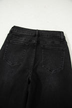 Black Raw Hem Straight Leg Loose High Waist Jeans